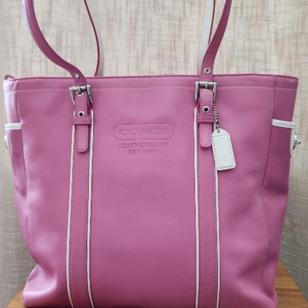 Coach Extra Large Raspberry and White Tote Rare 5128